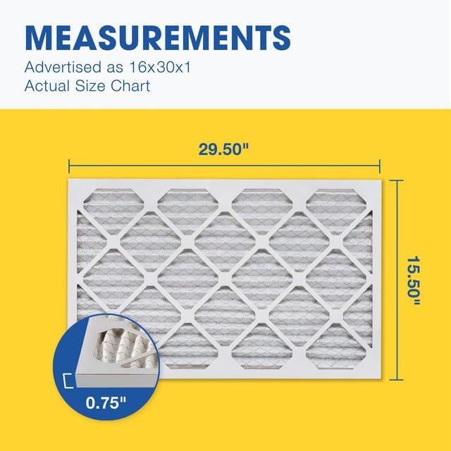 Aerostar 16x30x1 MERV 11 Pleated Air Filter, AC Furnace Air Filter, 6 Pack