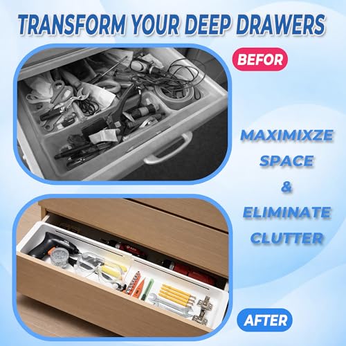 3-Pack Expandable Drawer Organizer for Deep Drawers, Adjustable Storage Tray (17–27 in), Durable PP Smooth Glide Divider for Kitchen, Vanity & Office, Space-Saving Design