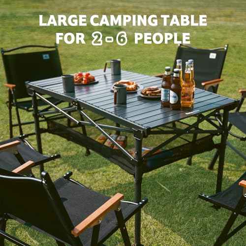 Naturehike Folding Camping Table, Spacious Tabletop Area for 4-6 Person, Portable Aluminum Camp Table for Outdoor, Camping, Picnic, Beach, Carry Bag