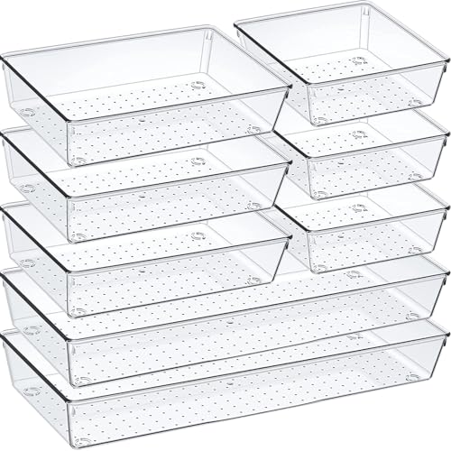 Criusia Drawer Organizer Set, Acrylic Non Slip Non Cracking Kitchen Drawer Storage Tray Large Size Divider, Multifunctional Storage for Cosmetics, Bathroom, Tools, Kitchen and Office (8 PACK) - size: 8 PACK