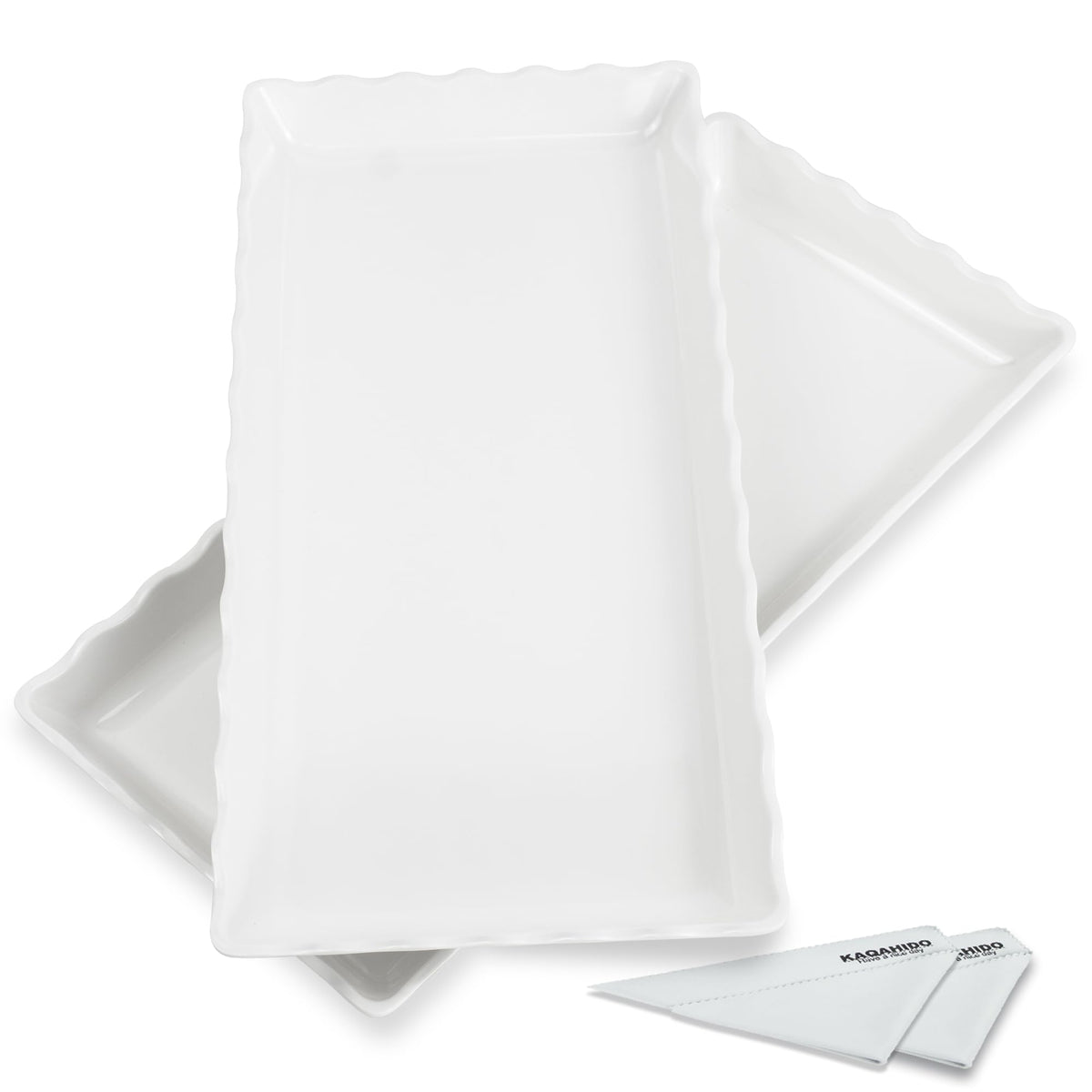 KAQAHIDO 17" x 8" x 1.5" White Serving Tray Set