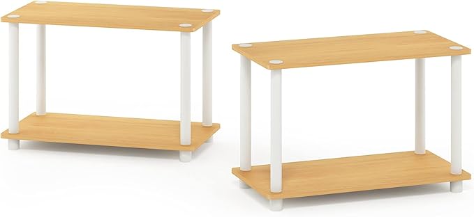 Furinno Turn-N-Tube 2-Tier Shelves/End Tables Set, 2-Pack, Beech/White