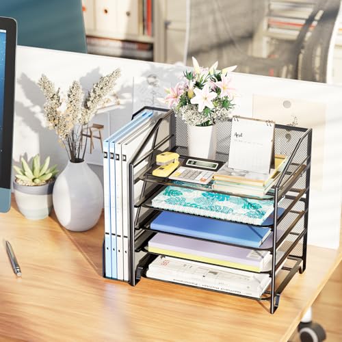 Simple Trending Desk Organizers and Accessories, 5-Tier Desk File Organizer, Paper Letter Tray Organizer with File Holder, Black