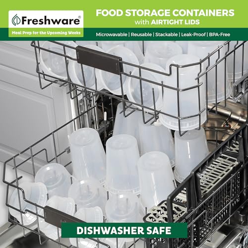 Freshware 48 Pack of 16 and 32 oz, 24 sets each size Food Storage Containers with Lids, Plastic Deli Containers, Meal Prep Containers, Microwave and Freezer Safe, Stackable, Leakproof, BPA Free, Clear - size: 16, 32 oz - 48 Sets