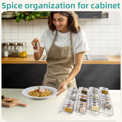 MIUKAA Acrylic Spice Drawer Organizer, 4 Tier - 8 Pack Seasoning Organizer for Drawer, Expandable From 13" to 26" Kitchen Drawer Spice Rack with Slip-Proof Mat (Jars not Included) - size: 8 Pack