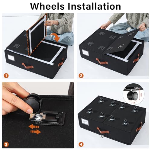 Freebat Under Bed Storage Organizer with Wheels, Underbed Container with Clear Lid Cover, Storage Bag Box with Visiable Window for Clothes, Bedsheet, Pillow, 2 Pack，7.5 inches - size: 7.5 inch