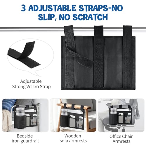 Hanging Bedside Caddy, 4 Pockets Bunk Bed Caddy, Bed Pocket for University Dormitories, Hospitals, Chairs, Crib Guardrails for Mobile Phone, Tablet Computer, Remote Control, Water Cup