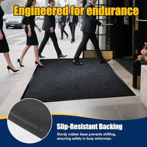 Extra Large Indoor/Outdoor Entrance Mat - 4 x 5 Feet, Rubber Border Door Mat, Waterproof, Low-Profile, Easy to Clean, Rubber Entry Mat,Commercial Floor Mat, Charcoal Grey