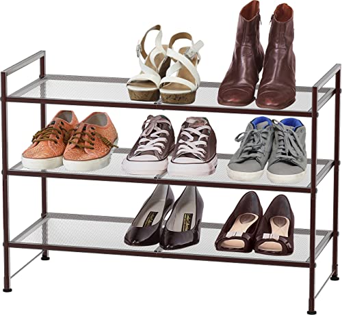 Simple Houseware 3-Tier Stackable Mesh Shoe Rack, Bronze - color: Bronze, style: Mesh Panel