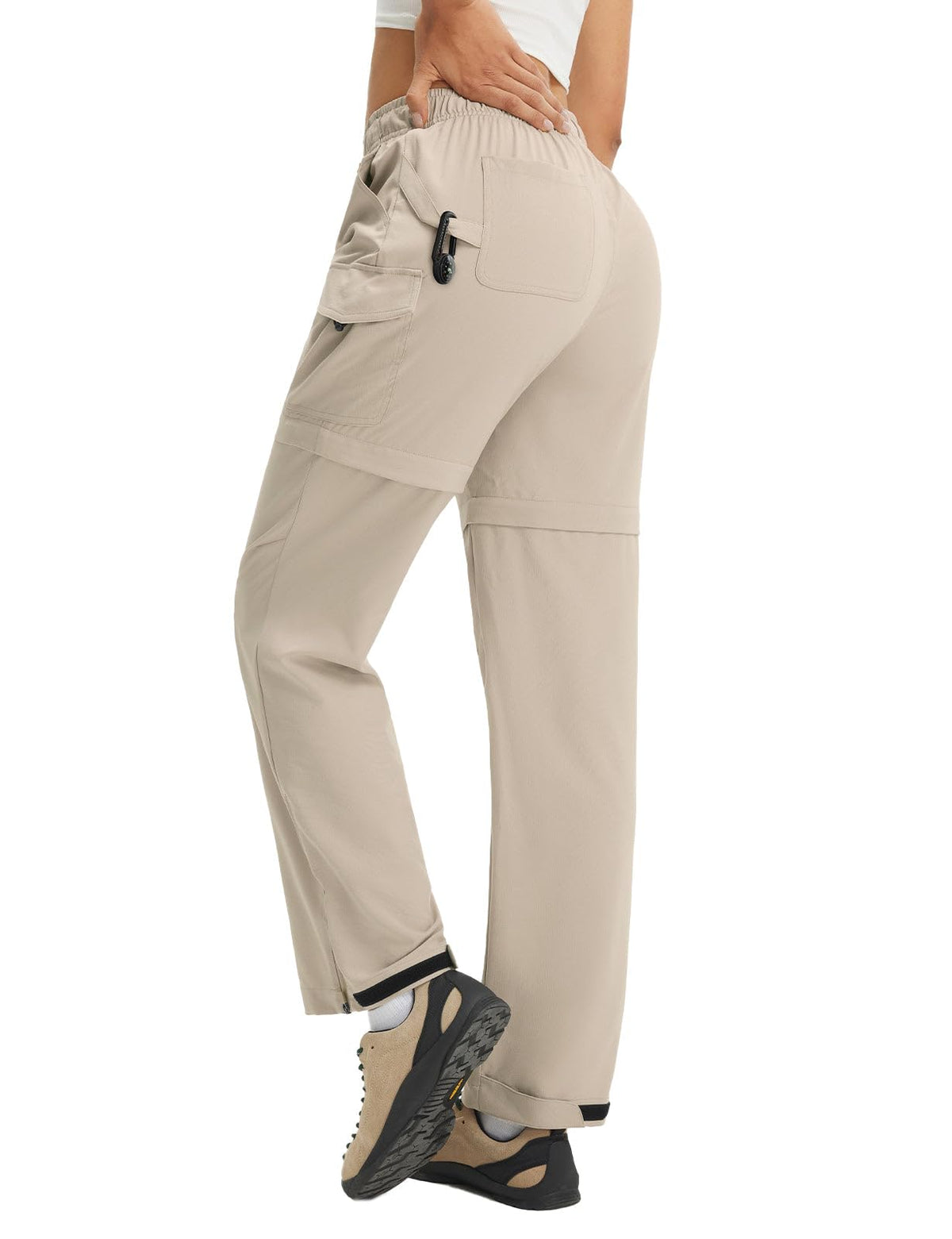 baleaf Women's Hiking Pants 29'' Convertible Zip-Off Pants with 6 Pockets Water Resistant Lightweight Quick Dry UPF 50+ Khaki L