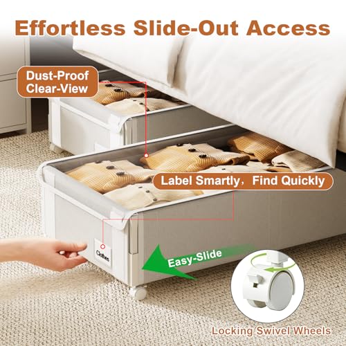 Fokyfok 2Pack Under Bed Storage with Wheels,6.7"-9" Adjustable Height Underbed Storage,Under Bed Storage Containers,Rolling Under Bed Clothes Storage,Metal Under Bed Drawers for Shoes,Blankets,Toys - size: Height 6.7"-9"