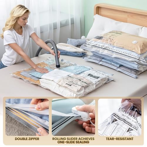 TAILI 4 Pack Vacuum Storage Bags, LONG SIDE ZIP (39x28 inch) Vacuum Seal Bags for Clothing, Jumbo Storage Space Saver for Beddings, Comforters, Blanket, Pillows and Clothes - size: 4 Jumbo