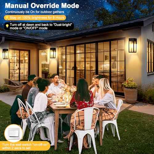 Porch Lights with GFCI Outlet, Dusk to Dawn Motion Sensor Outdoor Lights, 2 Lighting Modes Waterproof Anti-Rust Wall Sconce Lantern, Outside Light for House, Black