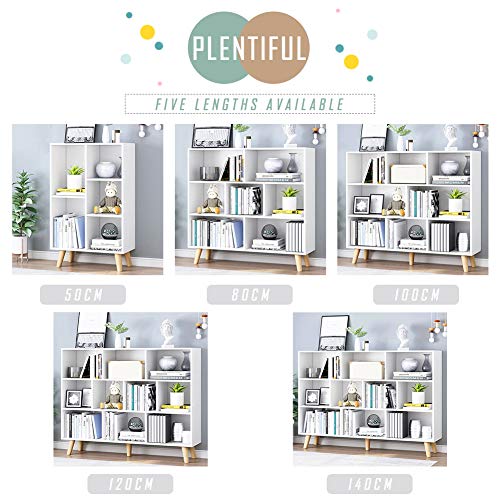 IOTXY Wooden Open Shelf Bookcase - 3-Tier Floorstanding Display Cabinet Rack with Legs, 7 Cubes Free Standing Bookshelf, Warm White - color: Warm White, size: 80CM