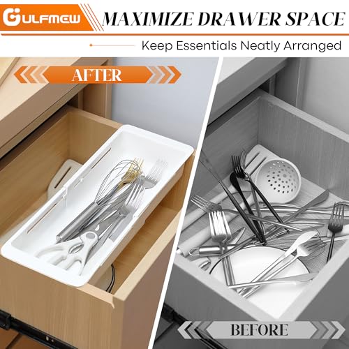 1 Pack Deep Drawer Organizer Bins, Sliding Drawer Organizer Bin Expandable and Adjustable Tray for Kitchen Utensils, Towels, BBQ Tools, Durable Plastic Sliding for Easy Storage (12.4-17.7") - size: 12.4-17.7"