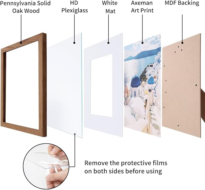 Axeman Oak 5x7 Frame With Mat | Black Wooden Picture Frame - 3 Pack With Hanging Hardware