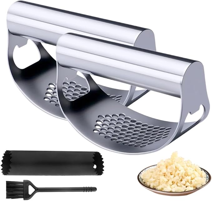 2025 Upgraded Garlic Press Stainless Steel, Garlic Press Rocker Professional Kitchen Gadgets Garlic Mincer Garlic Crusher, Heavy Duty Mincer Tool Garlic Chopper Garlic Presser Mincer (1Set)