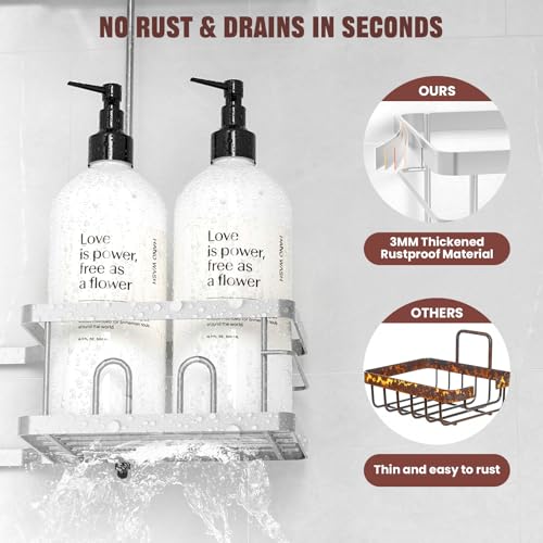 REINHARDT Adjustable Shower Caddy Hanging Rustproof Shower Caddy for Handheld Showerheads, Shower Organizer with Hooks Soap Holder, Anti-Swing Shower Rack Bathroom Accessories, Silver - color: Silver