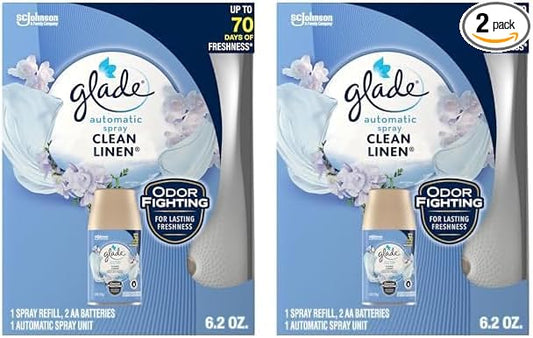 Glade Automatic Spray Refill and Holder Kit, Air Freshener for Home and Bathroom, Clean Linen, 6.2 Oz (Pack of 2)