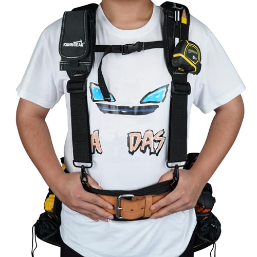 KUNN Tool Belt Suspenders Padded Construction Belt Harness with Gel Shoulder Strap Detachable Phone Holder,4 Tool Belt Loops