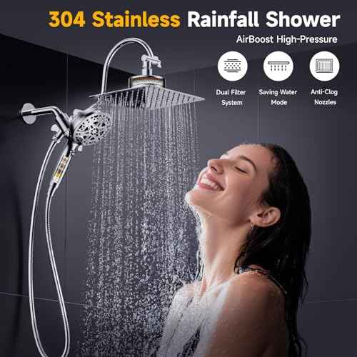 Dual Filtered Shower Head with Magnetic Handheld - 8'' Square Rain Shower Head High Pressure with Handheld Combo, 8+2-Spray Magnetic Detachable Showerhead with Power Jets, Chrome