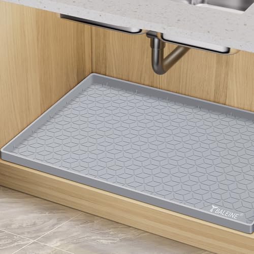 BALEINE 34''×22'' Under Sink Mat, Waterproof Food Grade Silicone Undersink Mat, Cabinet Shelf Drip Tray, Under Sink Liner for Kitchen, Bathroom (Grey) - color: Gray