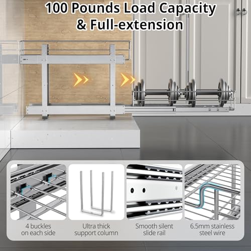 ZOINLIY Pull Out Cabinet Organizer, Versatile Slide Out Kitchen Organizers and Storage,Heavy Duty Drawer Cupboard Storage Basket, Smooth Sliding, Chrome Finish (2-Tiers-9¼''W×22“D) - size: 2-Tiers 9¼''W×22”D