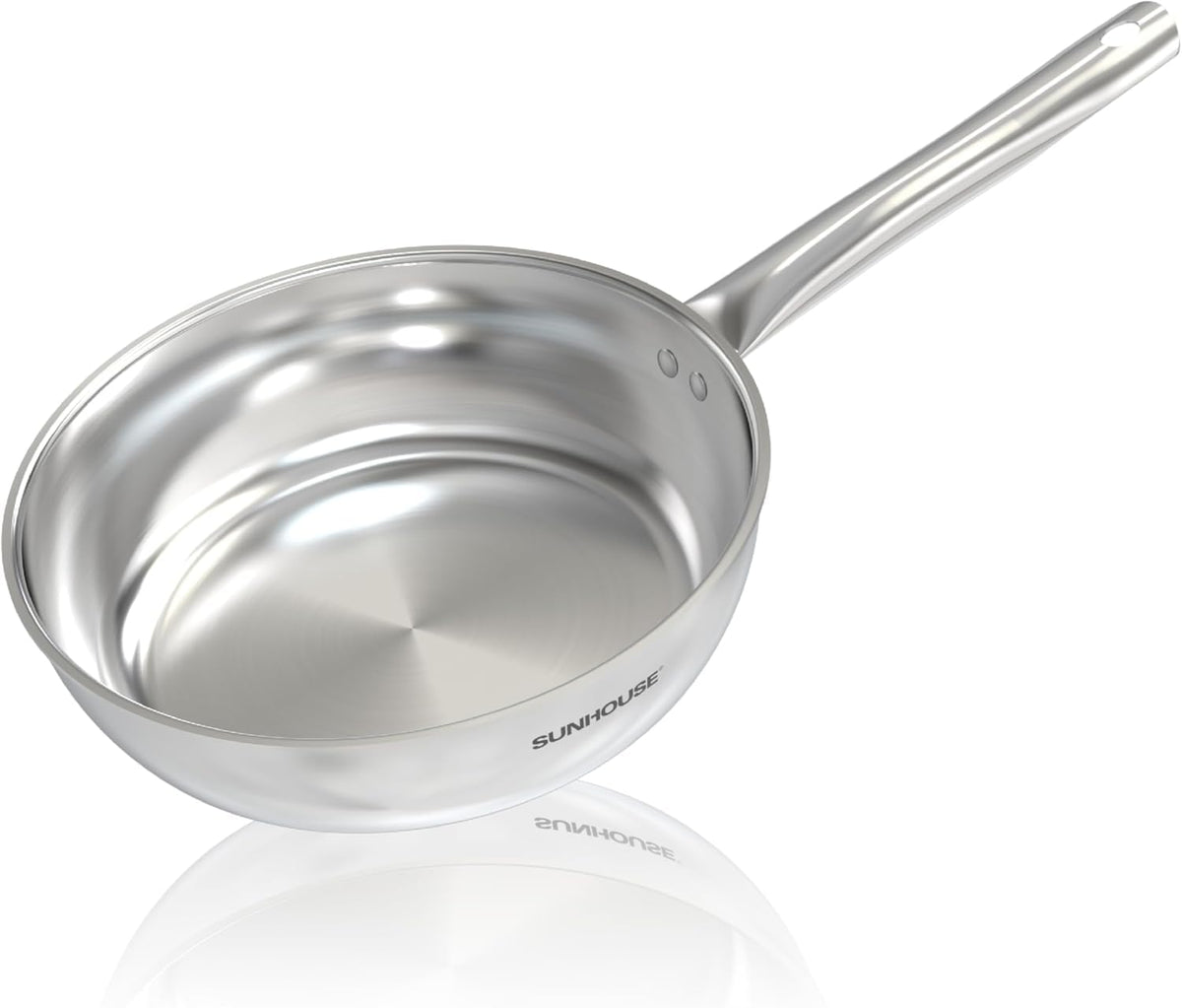 Sunhouse 11 Inch Tri-Ply Stainless Steel Frying Pan, Nonstick Cooking Pans
