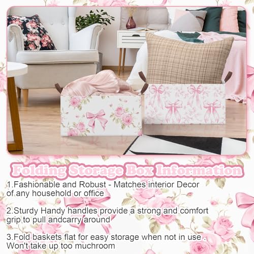 Boao 3 Pcs Pink Hydrangea Foldable Storage Baskets Pink Flower Laundry Basket with Handles Waterproof Storage Bins Fabric Shelf Baskets for Organizing Closet Clothes - style: Pink Floral