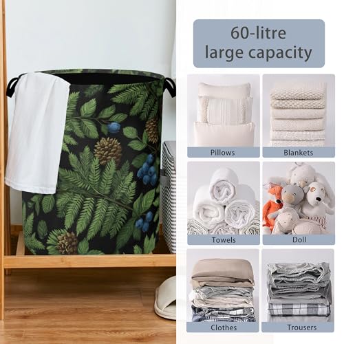 Ferns Blueberry Laundry Basket,Nuts Foldable with Handles Tote Bag Oxford Cloth for Bathroom Bedroom Dirty Clothes Storage Bucket 16" x 20.8" - color: Ferns Blueberry Nuts