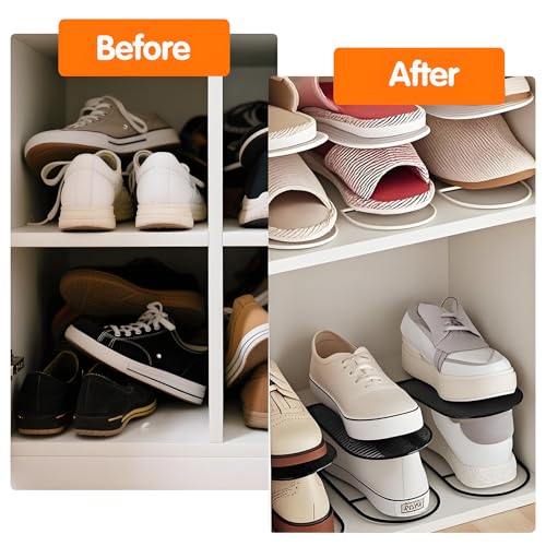 Shoe Slot Organizer, Double Layer Shoe Stacker Space Saver for Closet 10PCS Shoe Stackers for a Pair of Shoes Durable Iron Space Saving Versatile for Narrow Cabinets & Shelves