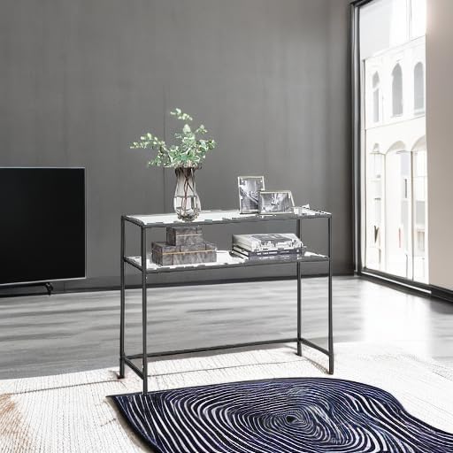 VASAGLE 39.4 Inch Console Sofa Table, Modern Entryway Table, Tempered Glass Table, Metal Frame, 2 Shelves, Adjustable Feet, for Living Room, Hallway, Black ULGT025B01