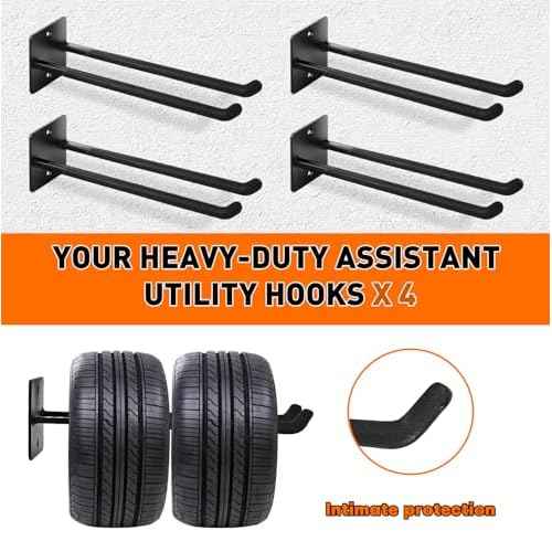 14 Inches Garage Hooks Heavy Duty, Extra Large 4Pcs Heavy Duty Garage Hooks,Duty Wall Mount Organizer for Hanging Yard Tools,Car Tires, Ladders,Chairs (Black)