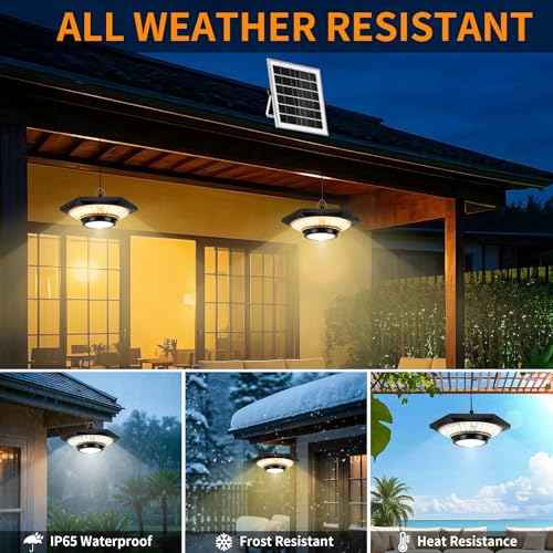 Dual Head Solar Shed Light, Solar Pendant Light Indoor Outdoor, 288 LED 1000LM Lights 5 Modes Motion Sensor with Remote Control for Chicken Coop Barn Patio Gazebo Garage