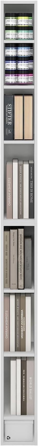 Furinno Fulda Book Shelf, 8-Tier Bookshelf, Bookcase with Space Saving Storage Shelf, 9.2 x 5.9 x 70.9, for Living Room, Bedroom, Home Office, for Living Room, Bedroom, Home Office, White