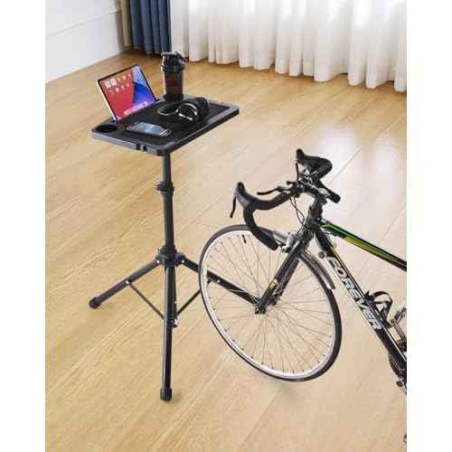 VEVOR Cycling Desk, Adjustable Bike Trainer & Treadmill Desk with Triangle Support, Non-Slip Multi-Slot Bike Trainer Fitness Desk with Handle Bar, Fit for Home Office Exercise