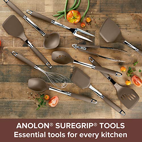 Anolon Tools Set/Nonstick Nylon Cooking Utensils/Kitchen Gadgets Includes Spoons, Turners, Ladle, Meat Fork, Whisk, and Locking Tongs, 10 Piece, Bronze