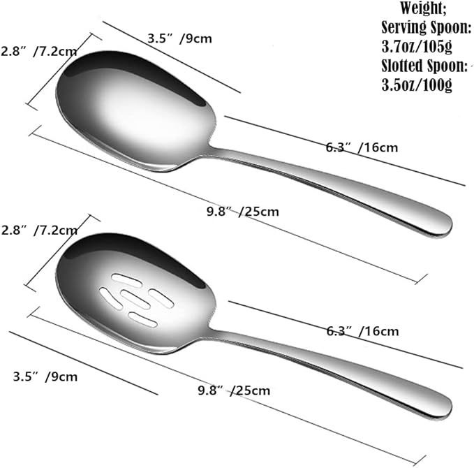 SIAIQIANG Extra Large Serving Spoons Set,18/8 Stainless Steel Slotted Spoon and Serving Spoon,9.8 Inch Buffet Spoons Set,Tabletop Flatware Utensil (2pack)