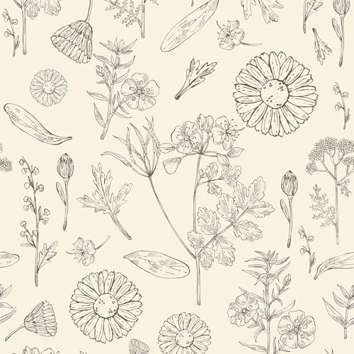 Beige Floral Wallpaper Peel and Stick Wallpaper 17.3"x78.8" Boho Contact Paper for Cabinets Self Adhesive Wall Paper for Bedroom Removable Waterproof Beige and Brown Flower Leaf Wallpapers