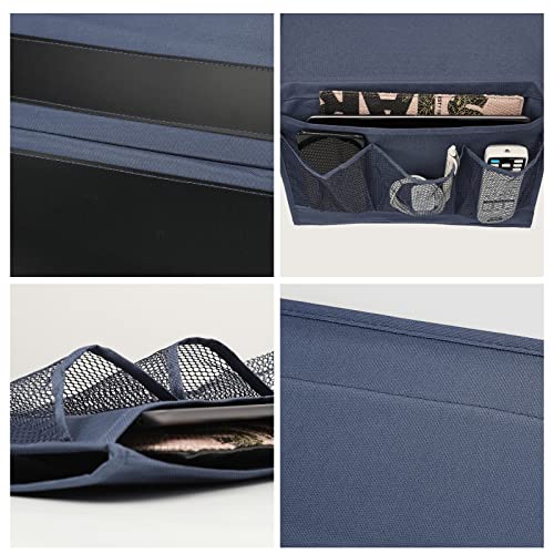 Surblue Bedside Caddy 4 Pockets Bedside Storage Organizer for TV Remote Control Phone Glasses Magazine (Navy) - color: Navy