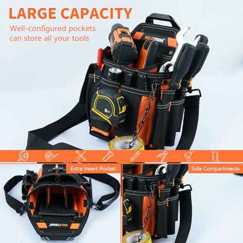 MELOTOUGH Electrician Tool Pouch Bag with Shoulder Strap Professional 15 Pockets Tool Pouch with Belt Clip Quickly Attach and Release Tool Bag