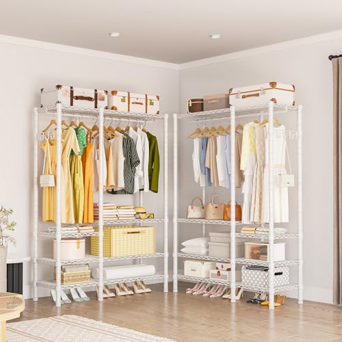 Heavy Duty Garment Rack, Metal Freestanding Closet Wardrobe Clothes Racks for Hanging Clothes, 4 Tiers Adjustable Wire Shelving, 44.9'' L x 16.5'' W x 76.8 '' H, Max Load 850LBS, White - color: White, size: A3: 5 Tiers with 1 Rods,44.9"L x 16.5"W x 76.8"H