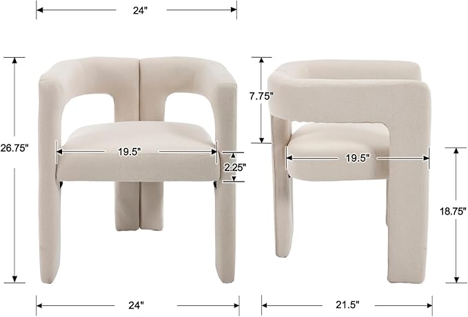 Modern Dining Chairs Set of 4, Upholstered Side Chairs Linen Fabric Guest Chairs with Barrel Backrest Armchair for Dining Room Living Room, Beige