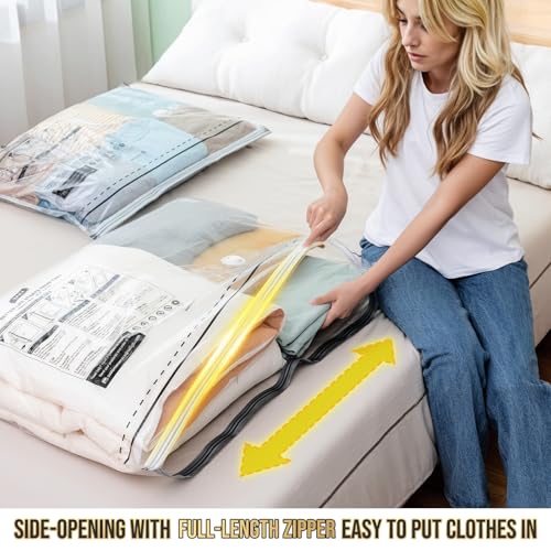 TAILI 4 Pack Vacuum Storage Bags, LONG SIDE ZIP (39x28 inch) Vacuum Seal Bags for Clothing, Jumbo Storage Space Saver for Beddings, Comforters, Blanket, Pillows and Clothes - size: 4 Jumbo