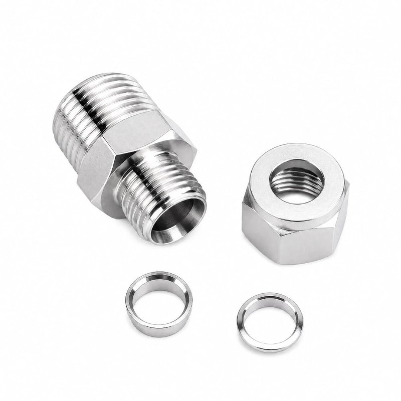 Pysrych 304 Stainless Steel Compression Fitting 1/4" Tube OD x 1/8" NPT Male Coupler Straight Adapter Connect with Double Ferrules Pack of 2