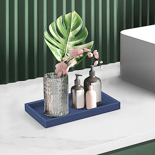 Silicone Vanity Tray - Thickened, Shatterproof, Rectangle - 7.8 * 3.9 in - For Counter, Soap Dispenser - color: Sapphire Blue, size: Small-7.8*3.9 in