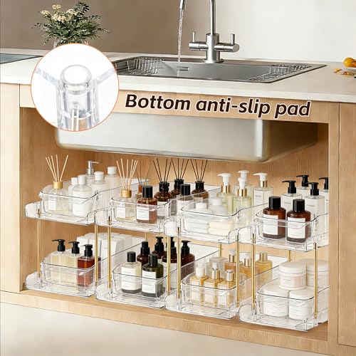 LAREKUN2pack 2-Tier Organizer & Storage Unit Stackable Bathroom Cabinet Organizer Pull-Out Kitchen Pantry Organizer & Storage System Suitable for Countertops, Pantries, Kitchens, Bathrooms - style: 2pack