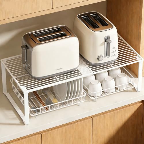 Expandable Closet Shelf Organizer, Wire Rack Closet Organizer，Stackable Storage Rack for Kitchen/Pantry/Bathroom/Shoe Cabinet，Space Saving Design（1 Pack）