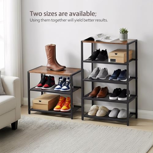 Narrow Shoe Rack for Front Door Entrance, Entryway, and Closet Shoe Organizer with 4 Sturdy Metal Mesh Shelves and Wooden Top, Holds 10 Pairs, Ideal for Storage or Display - size: 17"D x 10.24"W x 30.7"H