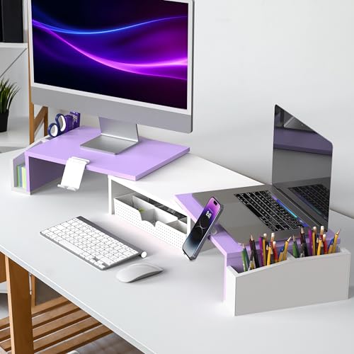 Simple Houseware Desk Dual Monitor Stand Riser with Drawer, Purple - color: Purple